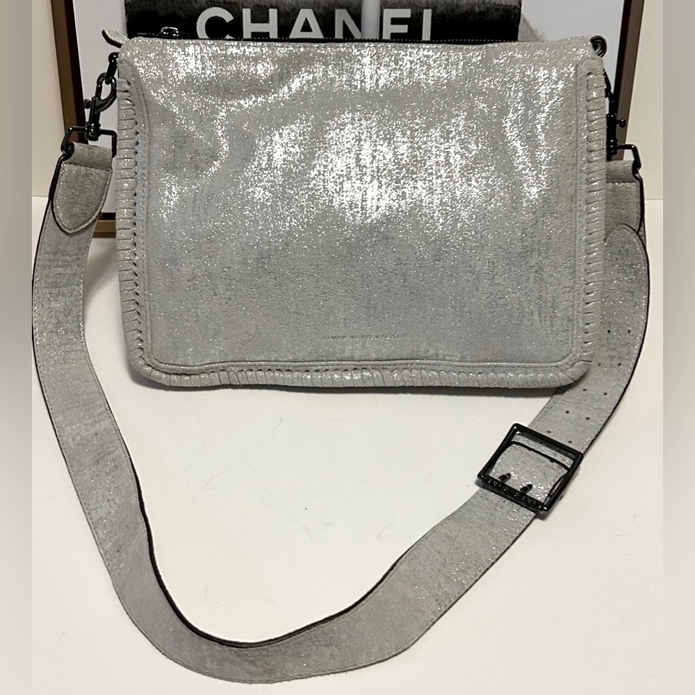 Aimee Kestenberg Leather Silver crossbody shoulder bag  New